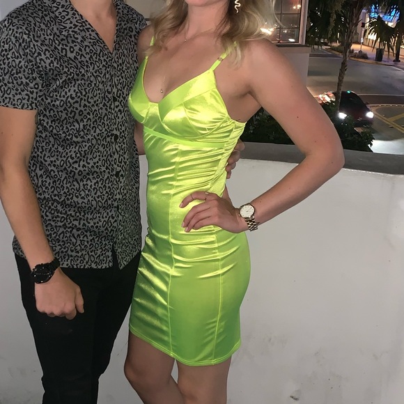 Boohoo | Neon Satin Dress - Picture 2 of 7